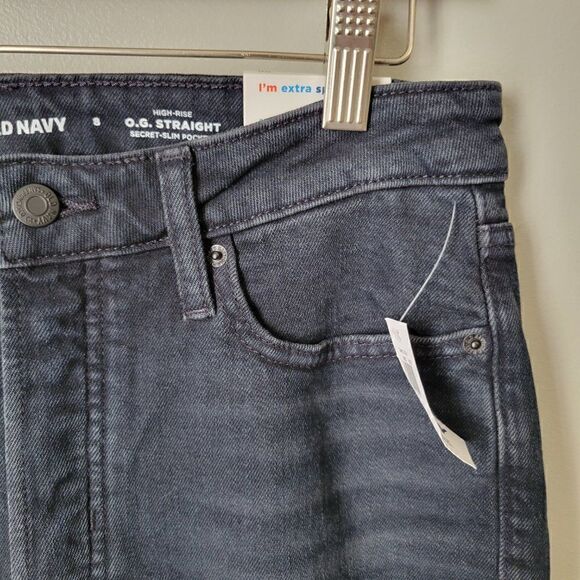 NWT OLD NAVY O.G. STRAIGHT HIGH RISE JEANS BLACK RIPPED SIZE 8 - Picture 12 of 16